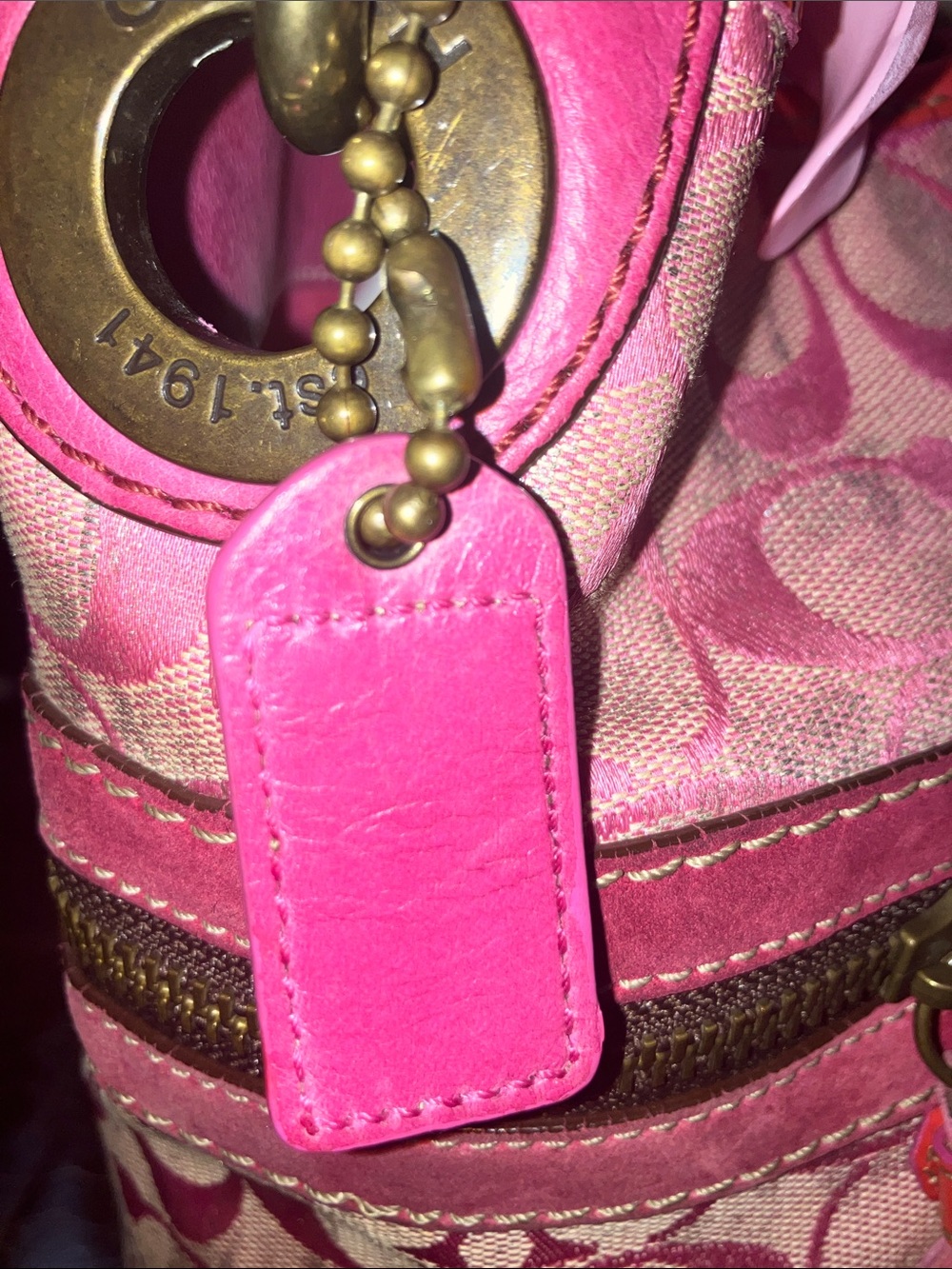 Coach Tie Dye 2005 distressed Pink metallic Signature C Y2K hobo bag - Picture 4 of 16